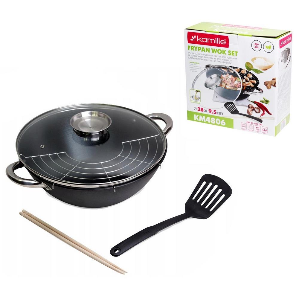 Wok 28cm żeliwny z pokrywką KM4806