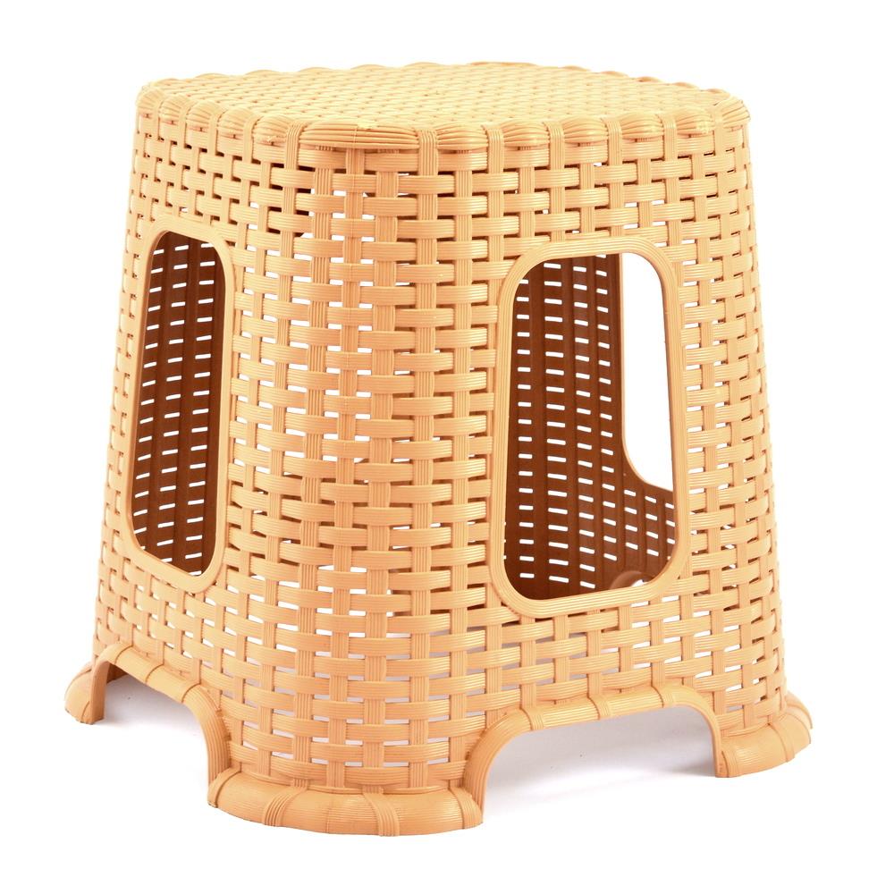 Taboret plastikowy 32cm Rattan jasny brąz