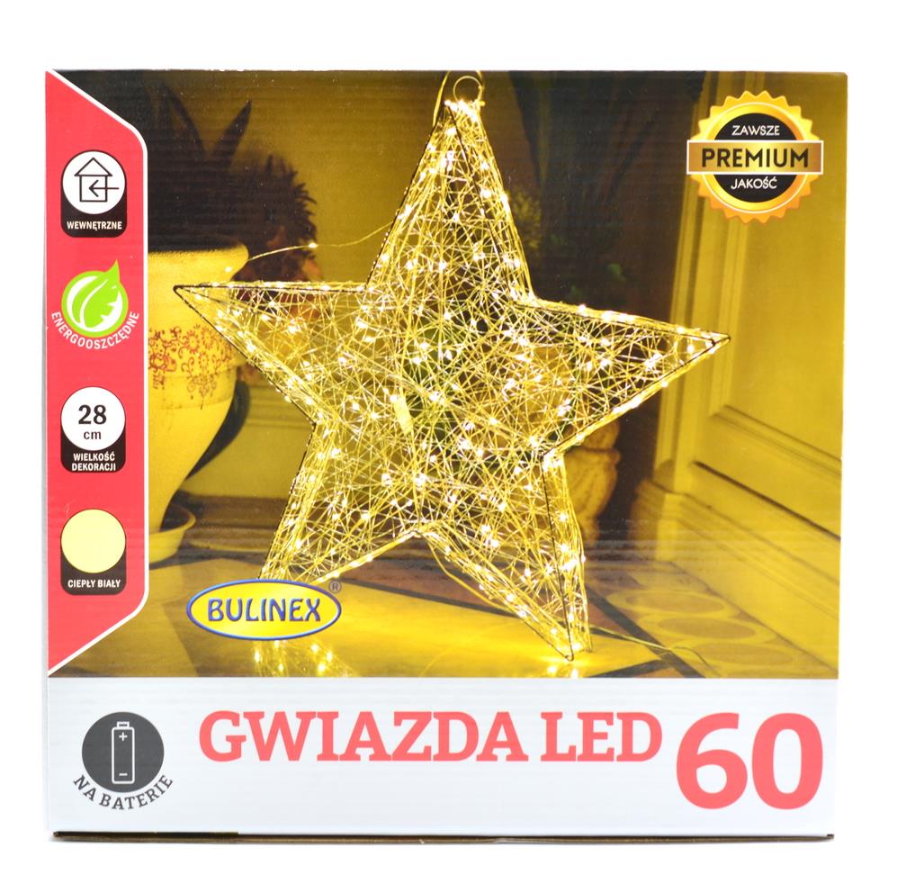 Lampki 60 LED gwiazda biała 28cm