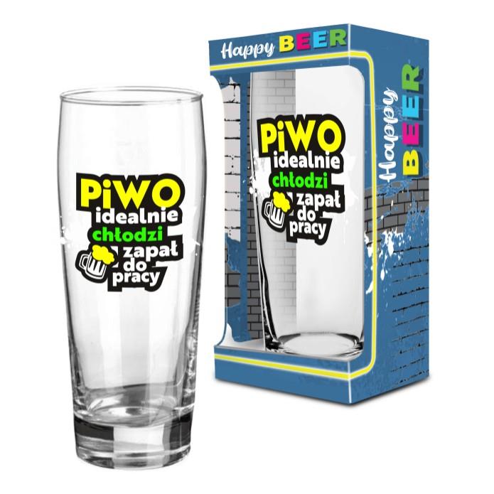 Szklanka do piwa 500ml i Happy Beer "Piwo idealnie chłodzi zapał do pracy