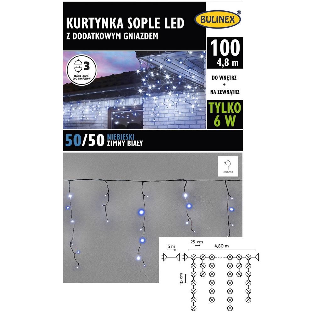 Lampki choinkowe 100 LED kurtyna biała/niebieskie