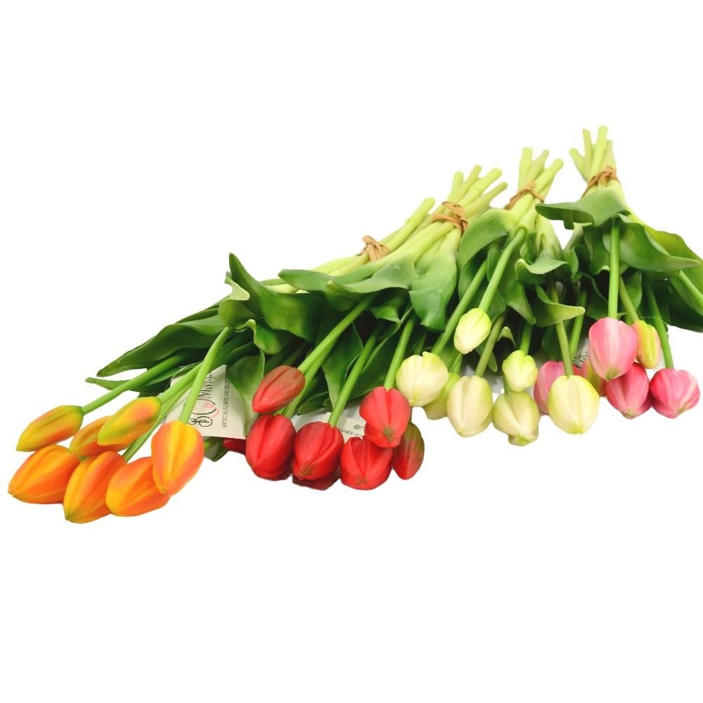 Kwiat sztuczny Tulipany bukiet 45cm 7 kwiatów gumowe mix