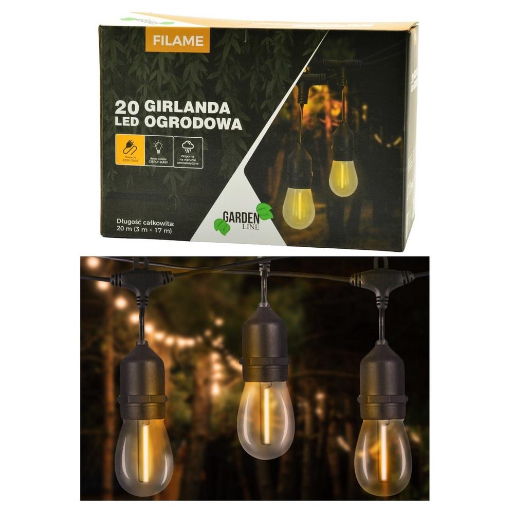 Girlanda solarna ogrodowa 3m+17m żarówki 20LED ciepły biały